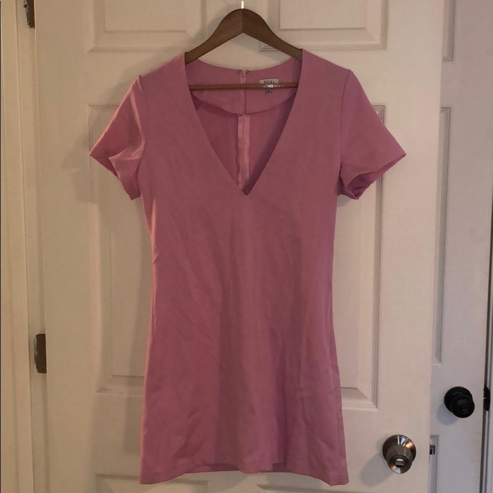 NWOT Deep v neck, stretchy mini dress.